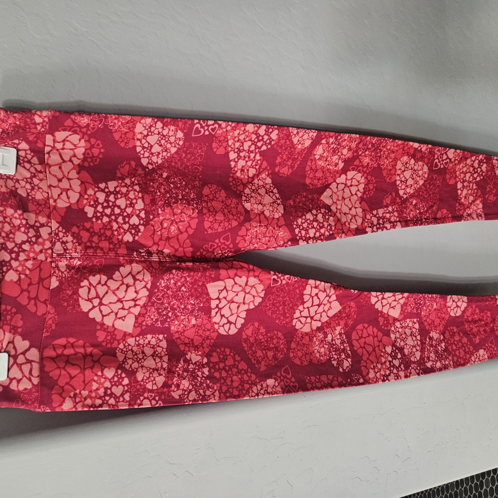 Heart Patterned Leggings - Pink and Red